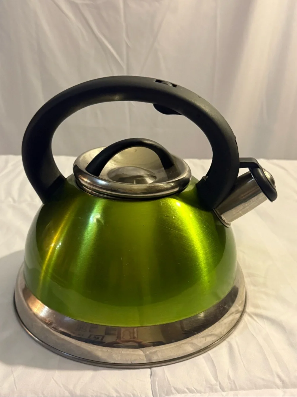 Green Stovetop Whistling Tea Kettle with Black Handle